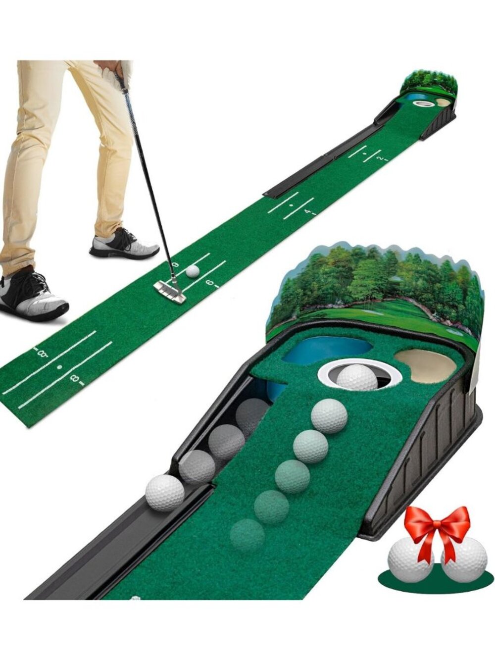 Indoor Golf Putting Mat - 8ft Practice Green with Alignment Guides & Ball Return